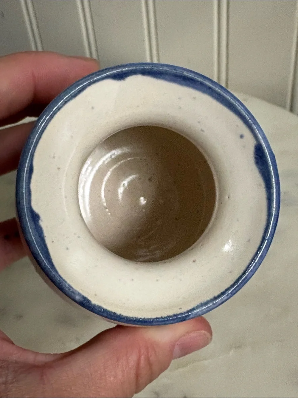 Vintage Nancy Postma Stoneware Studio Pottery Bud Vase White & Blue Handmade VTG